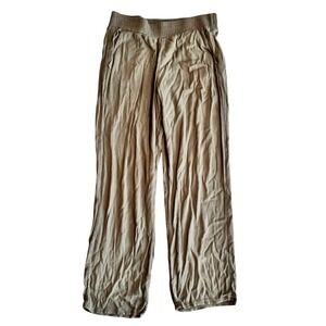 Three Dots Olive Green WideLeg palazzo Crinkle Elastic Waist Pants Womens Medium